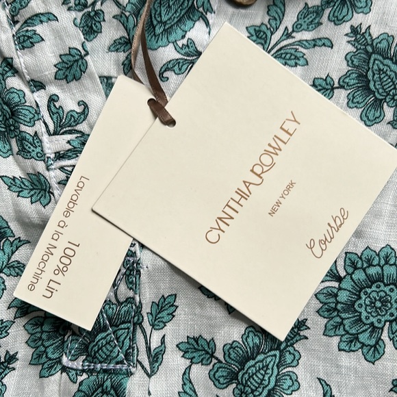 Cynthia Rowley Women Linen 1X Top Blouse White Green Floral Pullover NWT - Picture 5 of 11